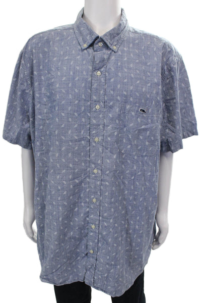 Vineyard Vines Mens Leag Print Button Down Shirt Blue Cotton Size 2XT