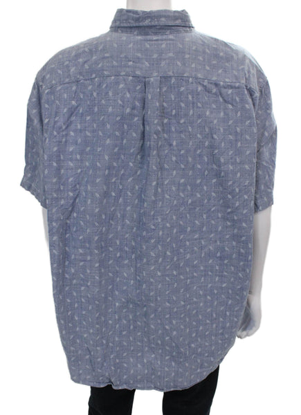 Vineyard Vines Mens Leag Print Button Down Shirt Blue Cotton Size 2XT