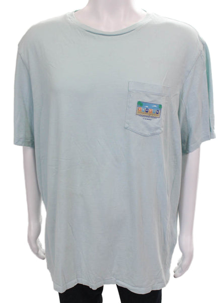 Vineyard Vines Mens Blue Beach Graphic T-Shirt Crew Neck Short Sleeve Size 2XL