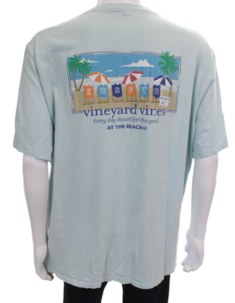 Vineyard Vines Mens Blue Beach Graphic T-Shirt Crew Neck Short Sleeve Size 2XL