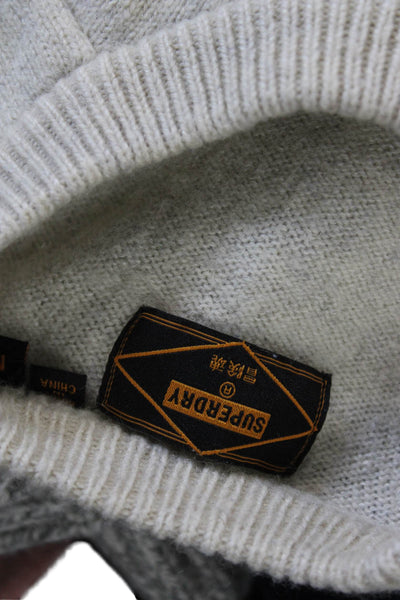 Super Dry Mens Lambswool Pullover Sweater Beige Crew Neck Size M