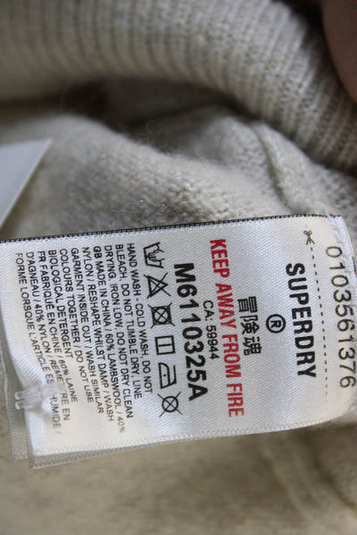 Super Dry Mens Lambswool Pullover Sweater Beige Crew Neck Size M