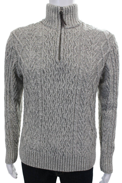 Super Dry Mens Gray Wool Cable Knit High Neck Pullover Sweater Outdoor Size M