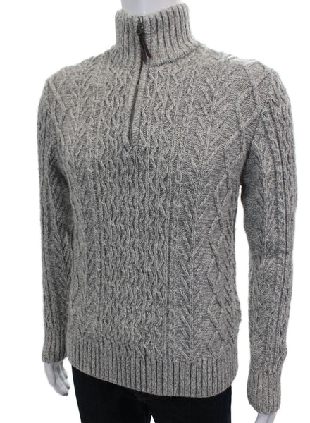 Super Dry Mens Gray Wool Cable Knit High Neck Pullover Sweater Outdoor Size M