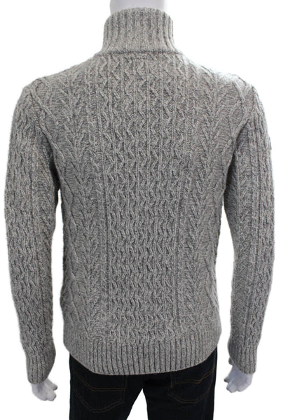 Super Dry Mens Gray Wool Cable Knit High Neck Pullover Sweater Outdoor Size M