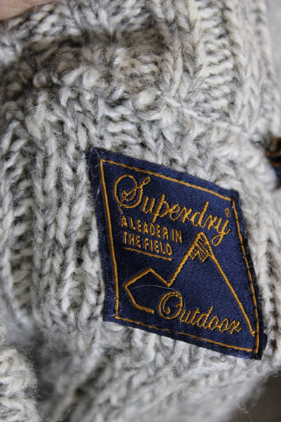 Super Dry Mens Gray Wool Cable Knit High Neck Pullover Sweater Outdoor Size M