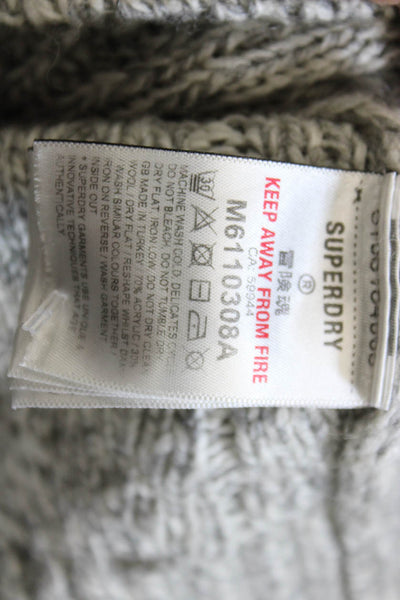 Super Dry Mens Gray Wool Cable Knit High Neck Pullover Sweater Outdoor Size M