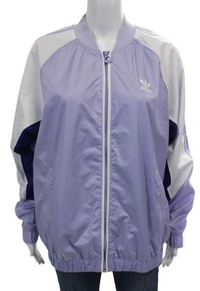 Adidas Women Windbreaker Colorblock Purple Zip Polyester Size M