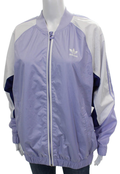 Adidas Women Windbreaker Colorblock Purple Zip Polyester Size M