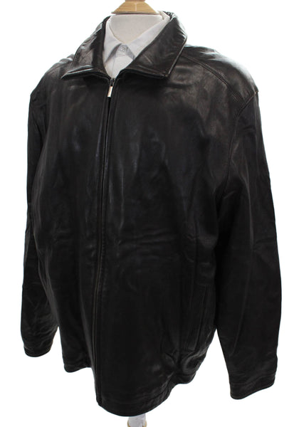 Brandini Mens Leather Black Bomber Jacket Zip Size XL