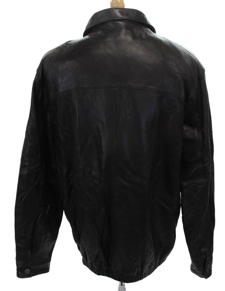 Brandini Mens Leather Black Bomber Jacket Zip Size XL
