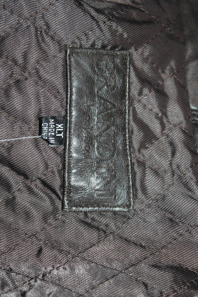 Brandini Mens Leather Black Bomber Jacket Zip Size XL