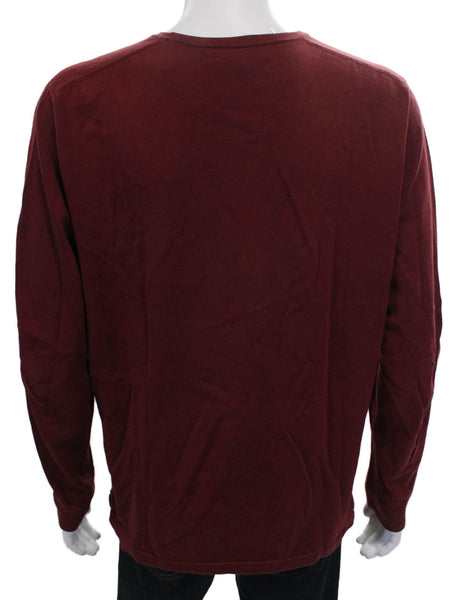 Banana Republic Mens Red Cotton Round Neck Solid Sweater Long Sleeve Size L