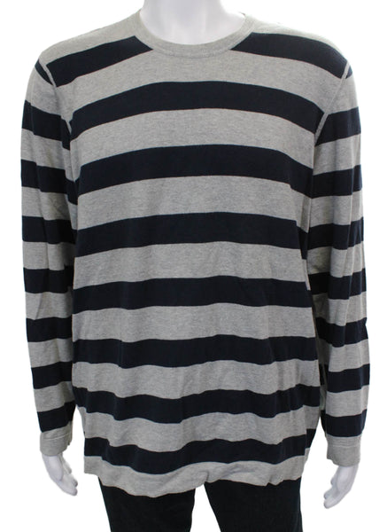 Izod Mens Striped Gray Cotton Blend Crew Neck Long Sleeve T-Shirt Size L