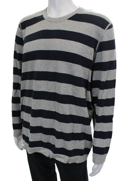 Izod Mens Striped Gray Cotton Blend Crew Neck Long Sleeve T-Shirt Size L