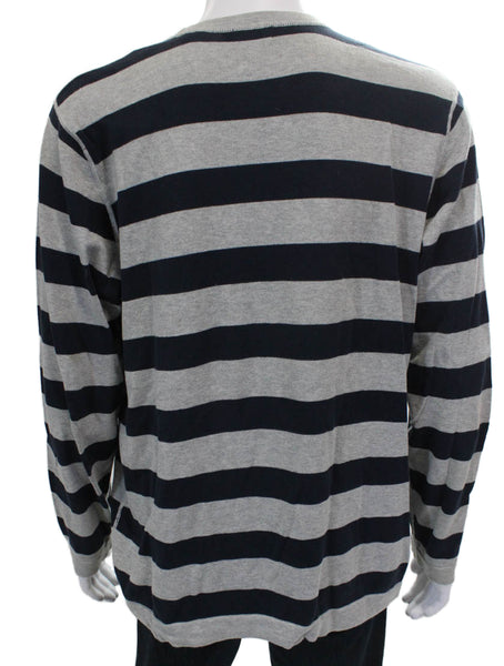 Izod Mens Striped Gray Cotton Blend Crew Neck Long Sleeve T-Shirt Size L