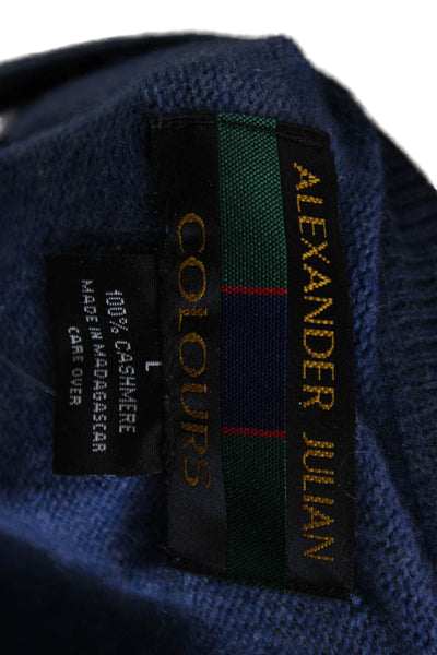 Alexander Julian Mens Cashmere Pullover Sweater Blue Crewneck Size L