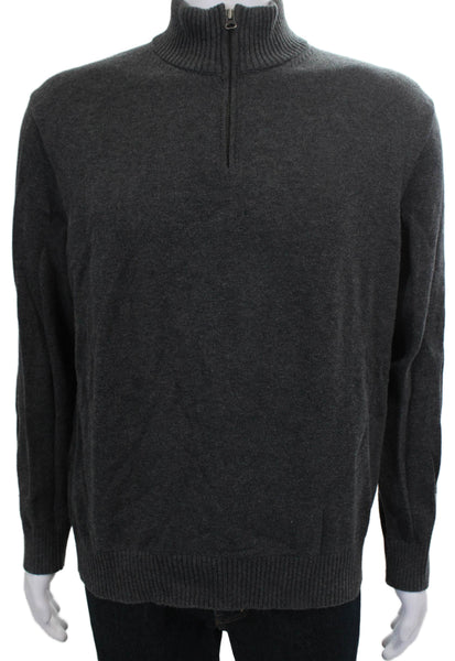 J Crew Mens Gray Cotton Mock Neck Pullover Sweater Long Sleeve Size L