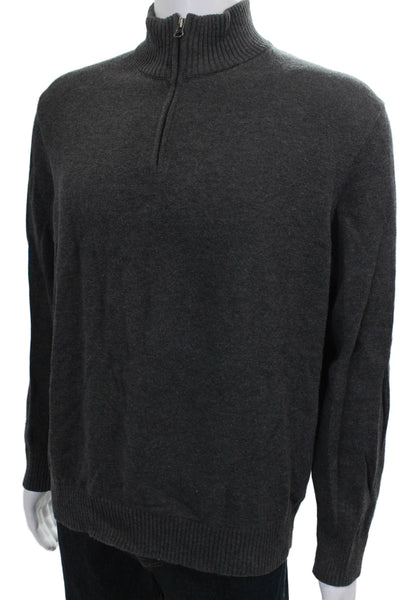 J Crew Mens Gray Cotton Mock Neck Pullover Sweater Long Sleeve Size L