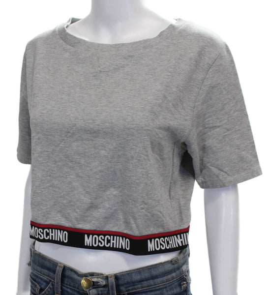 Moschino Women Cropped T-Shirt Gray Cotton Crew Neck Short Sleeve Size XS