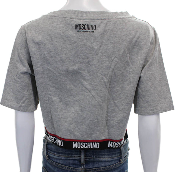 Moschino Women Cropped T-Shirt Gray Cotton Crew Neck Short Sleeve Size XS