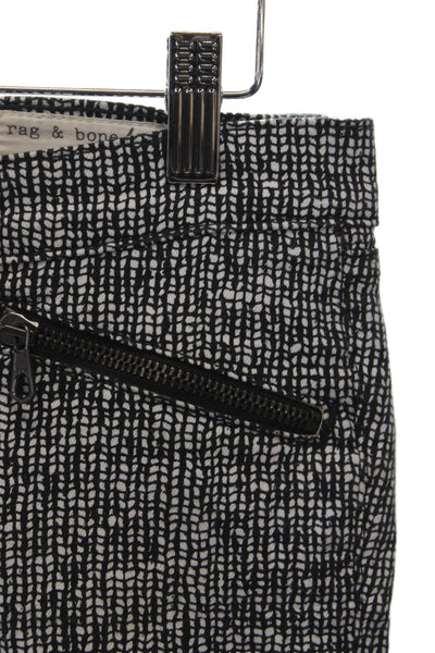 Rag & Bone Women Ankle Pants Black Cotton Geometric Button Inseam 28 Size 24