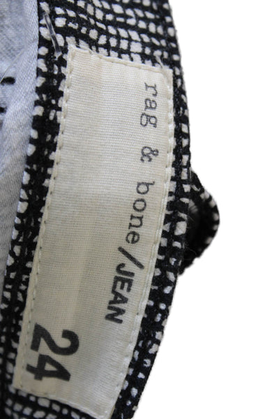Rag & Bone Women Ankle Pants Black Cotton Geometric Button Inseam 28 Size 24