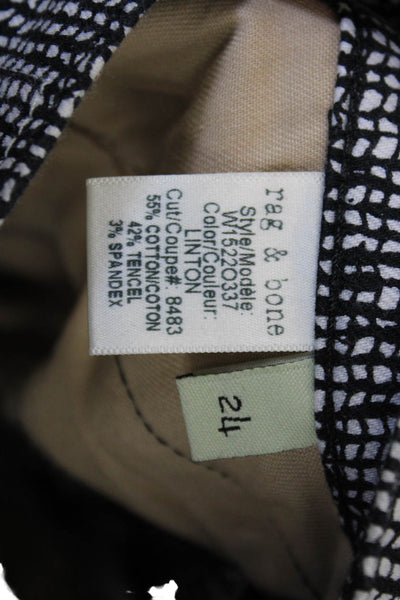 Rag & Bone Women Ankle Pants Black Cotton Geometric Button Inseam 28 Size 24