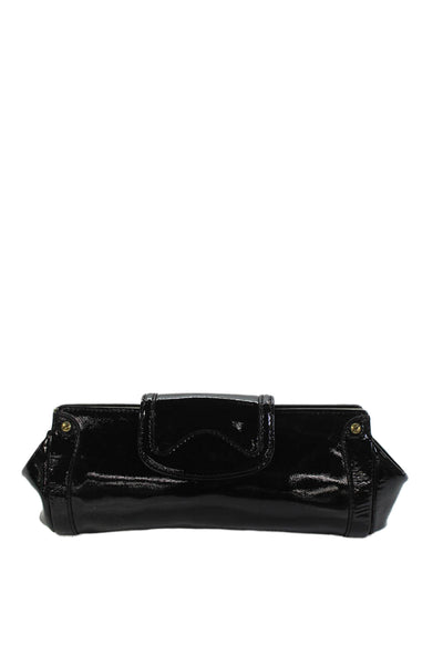 Cole Haan Womens Patent Leather Snapped Buttoned Clutch Handbag Black