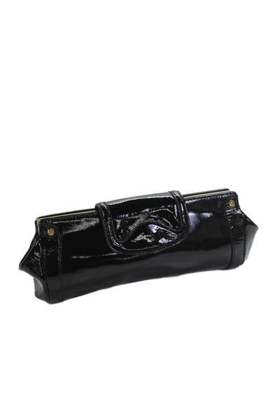 Cole Haan Womens Patent Leather Snapped Buttoned Clutch Handbag Black