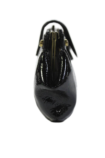 Cole Haan Womens Patent Leather Snapped Buttoned Clutch Handbag Black
