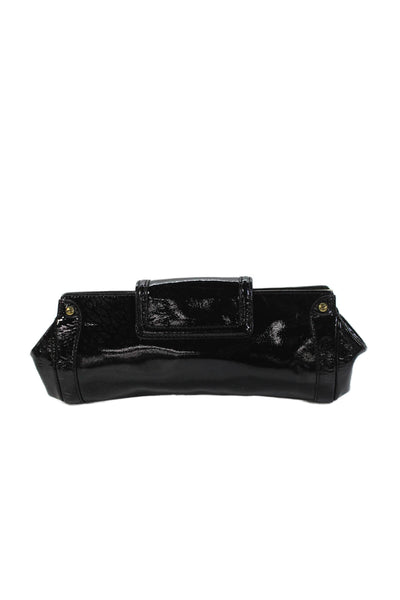 Cole Haan Womens Patent Leather Snapped Buttoned Clutch Handbag Black