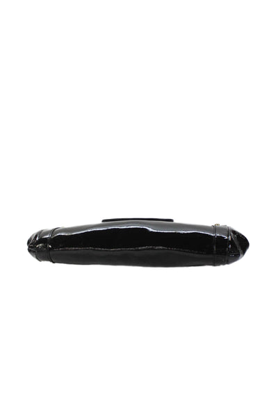 Cole Haan Womens Patent Leather Snapped Buttoned Clutch Handbag Black