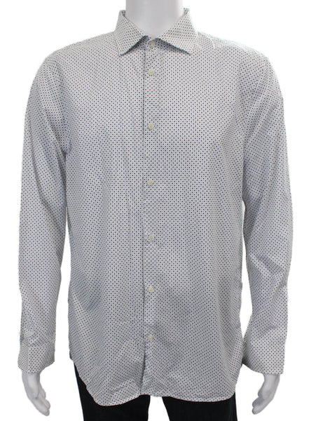 Michael Kors Mens Polka Dot Cotton Dress Shirt Long Sleeve Collared Size XL