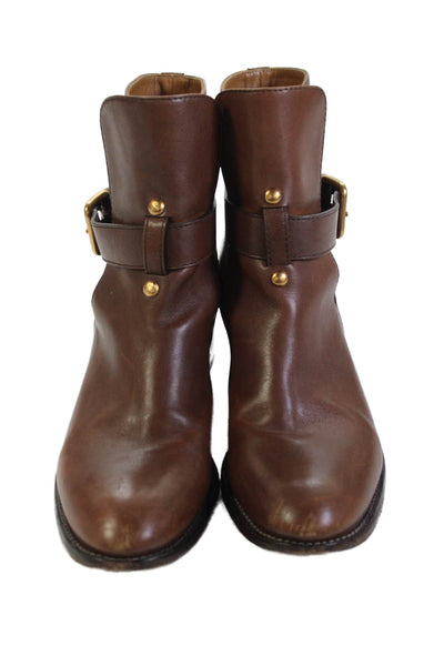 Chloe Womens Leather Belted Ankle Boots Nutmeg Brown Size 39 9
