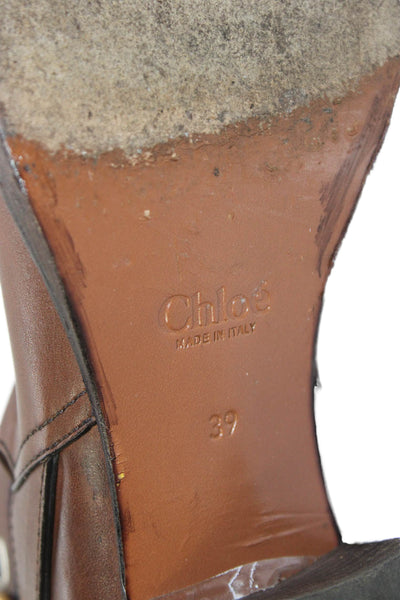 Chloe Womens Leather Belted Ankle Boots Nutmeg Brown Size 39 9