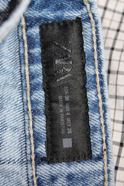 Zara Womens Mom Jeans Blue High Rise 100% Cotton Size 4
