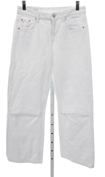 Zara Womens Wide Leg White Jeans High Rise 100% Cotton Inseam 28 Size 0