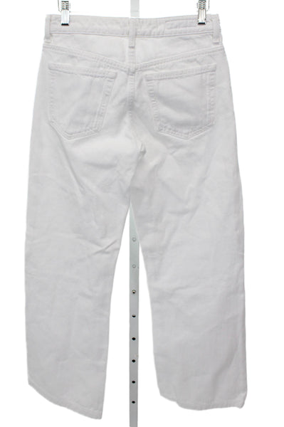 Zara Womens Wide Leg White Jeans High Rise 100% Cotton Inseam 28 Size 0