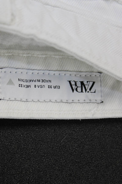 Zara Womens Wide Leg White Jeans High Rise 100% Cotton Inseam 28 Size 0