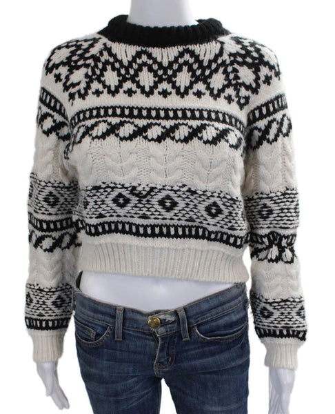 Zara Womens Black Fair Isle Pullover Crew Neck Long Sleeve Sweater Size M