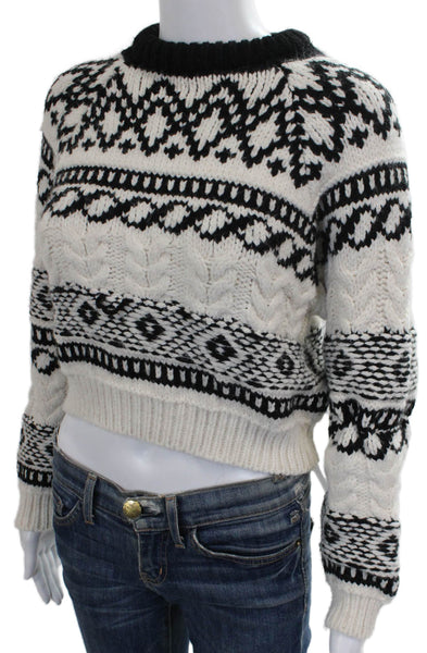 Zara Womens Black Fair Isle Pullover Crew Neck Long Sleeve Sweater Size M