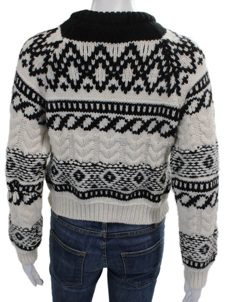 Zara Womens Black Fair Isle Pullover Crew Neck Long Sleeve Sweater Size M
