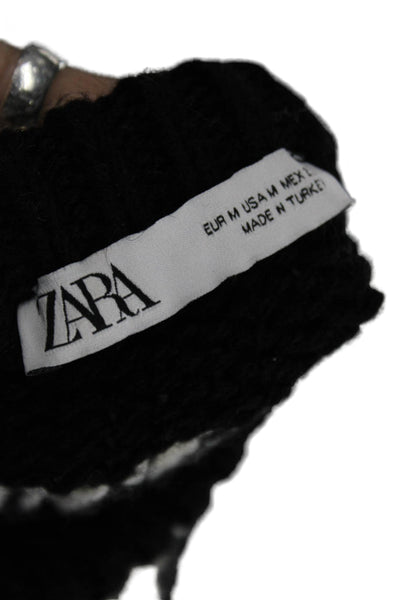 Zara Womens Black Fair Isle Pullover Crew Neck Long Sleeve Sweater Size M
