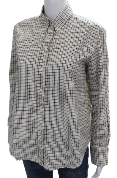 J Crew Women Basic Button-Up Top Collared Cotton Long Sleeve Check White Size S