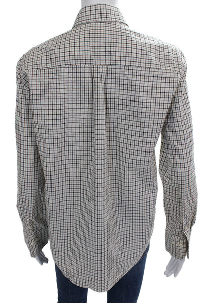 J Crew Women Basic Button-Up Top Collared Cotton Long Sleeve Check White Size S