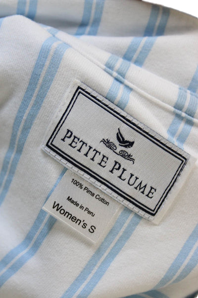 Petite Plume Womens Striped Pajama Shirt White Blue Cotton Size Small