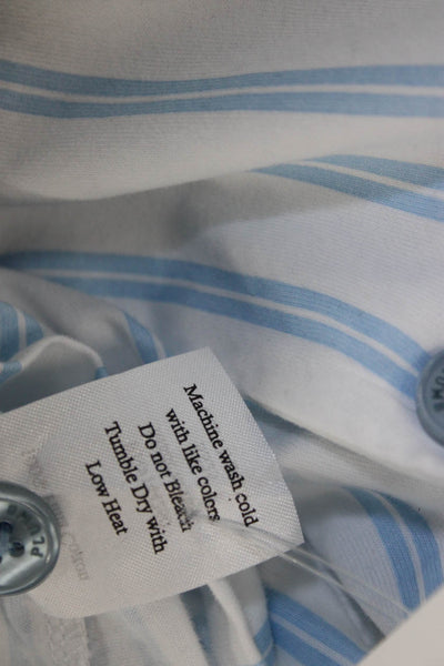 Petite Plume Womens Striped Pajama Shirt White Blue Cotton Size Small