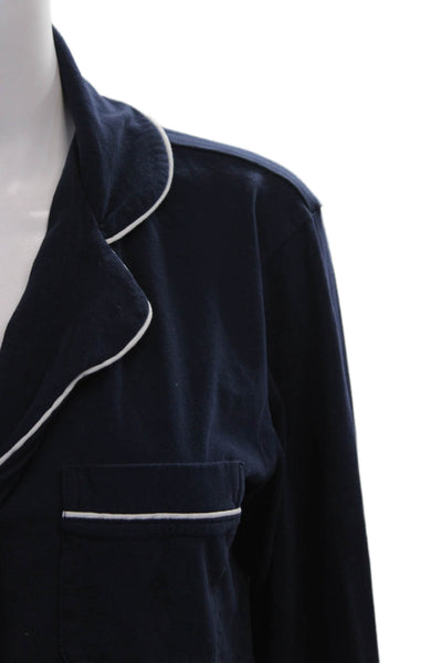 Petite Plume Womens Button Down Pajama Shirt Navy Blue Cotton Size Small