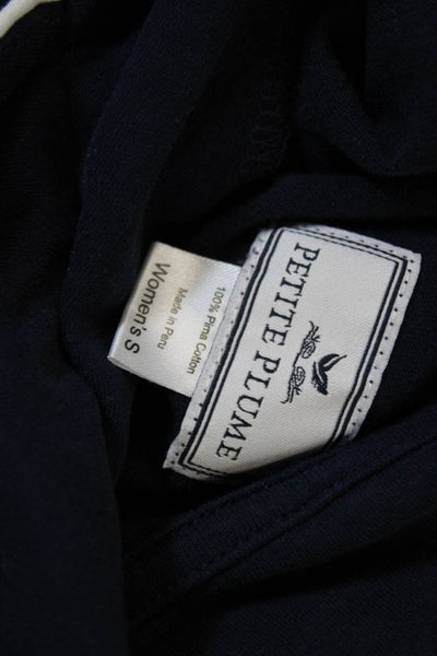 Petite Plume Womens Button Down Pajama Shirt Navy Blue Cotton Size Small